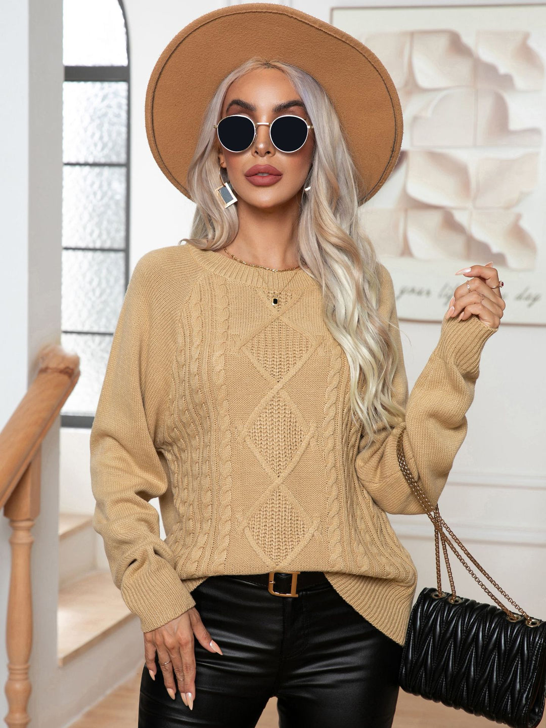 Damen Strickpullover mit strukturiertem Zopfmuster EB