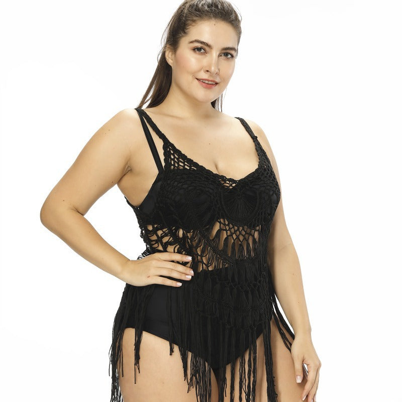 Damen gehäkelter Strandponcho mit Fransen EB
