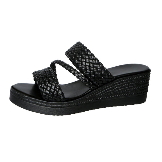 Damen Wedge-Pantoletten mit geflochtenen Riemen und ergonomischer Fußbettgestaltung EB