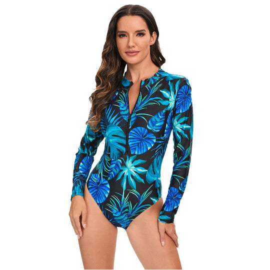 Damen Langarm-Schwimmanzug mit floralem Muster EB