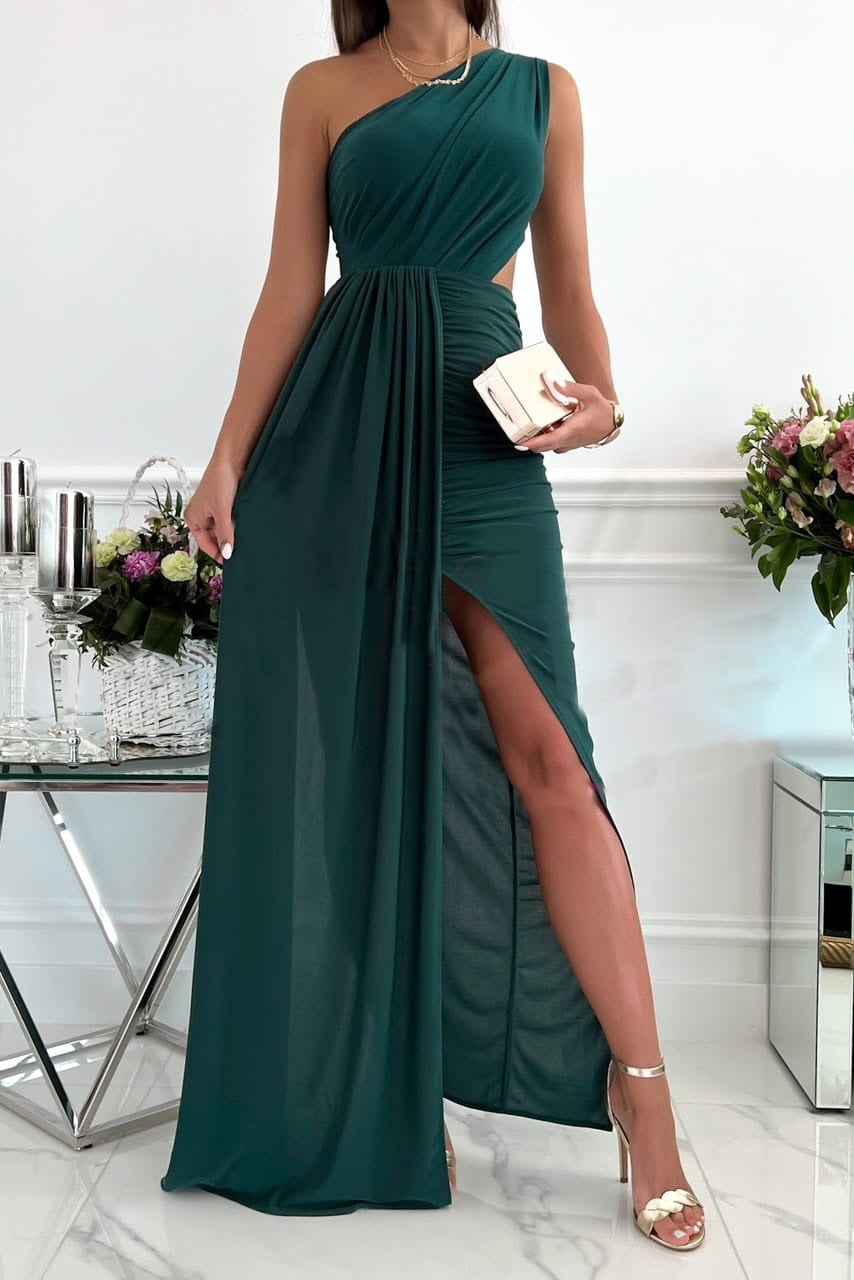 EB | Elegante Formelle Einfarbige Asymmetrische Einseitige Unregelmäßige Kleid Kleider- 7 Farben