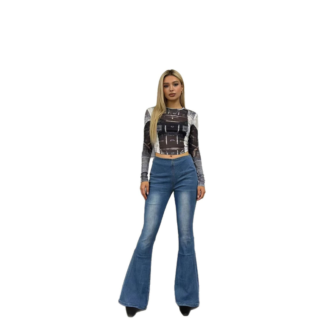 Damen modische Flared Jeanshose mit hohem Bund und komfortablem Schnitt EB