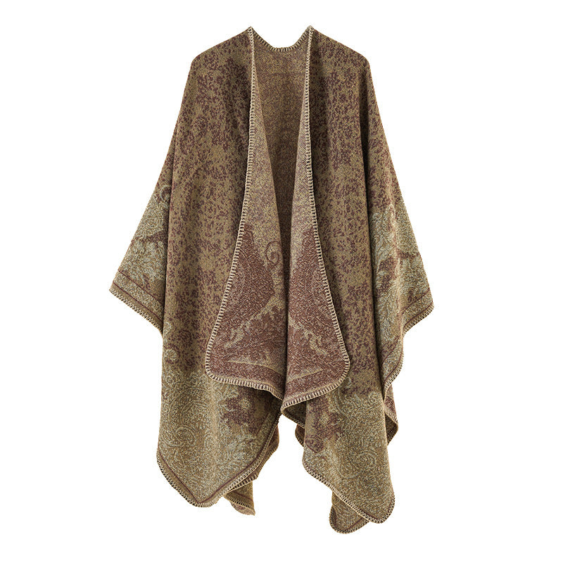 Damen Jacquard-Poncho mit orientalischem Muster und offener Vorderseite EB