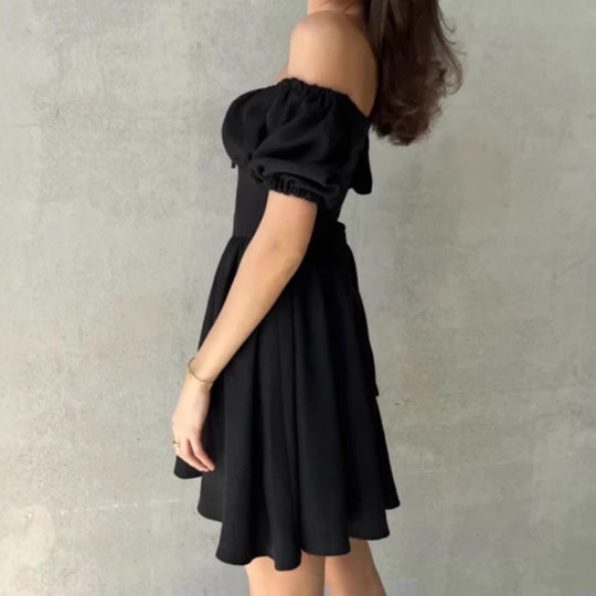 Damen Off-Shoulder Minikleid mit Volantärmeln und Taillenknoten EB