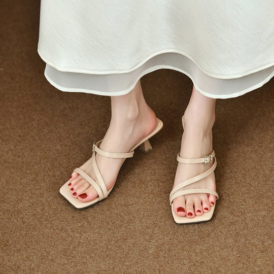 Damen elegante Slingback Sandalen mit transparentem Blockabsatz EB