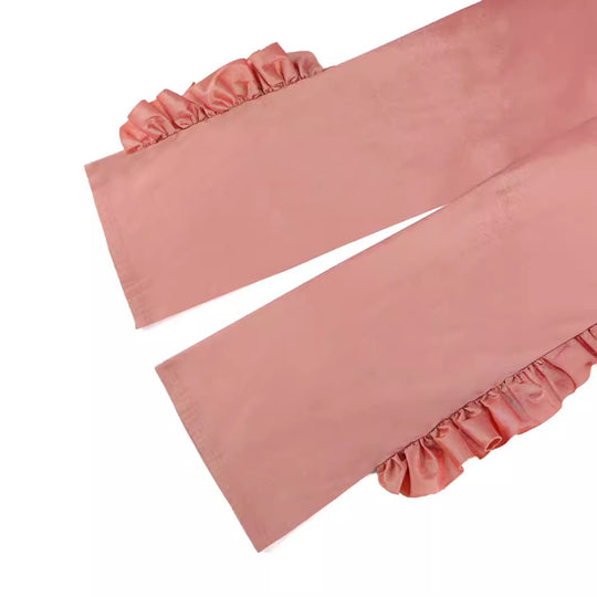 Damen elegante Palazzo-Hose mit voluminösen Rüschendetails EB