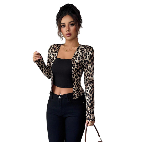 Damen nan taillierter Kurzblazer aus Stretchjersey mit Leopardenstruktur und schmaler Passform EB