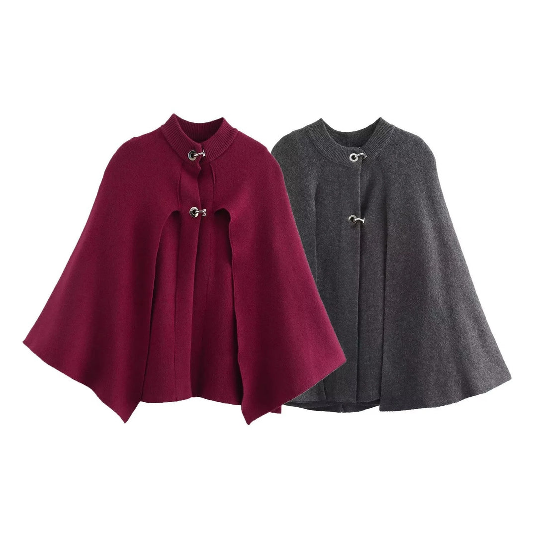 Damen modische Umhangjacke mit elegantem Stehkragen und dekorativen Knopfdetails EB