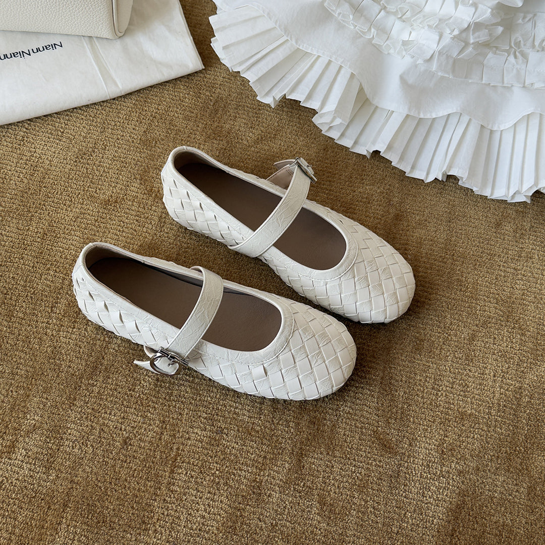 Damen Ballerinas mit modischem Flecht-Design und dekorativem Riemchen EB