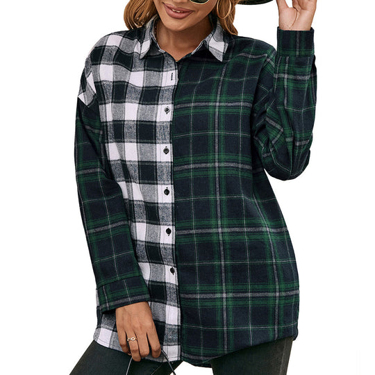 Damen lässige Flanellhemdjacke mit Karomuster EB