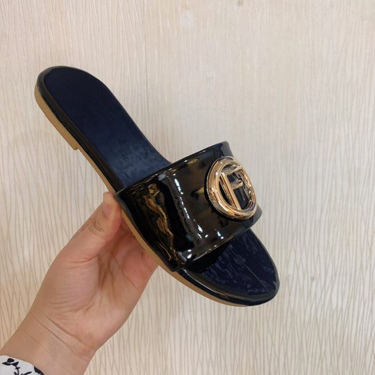 Damen Glamouröse Slide-Sandalen mit stylischem Logo-Akzent EB