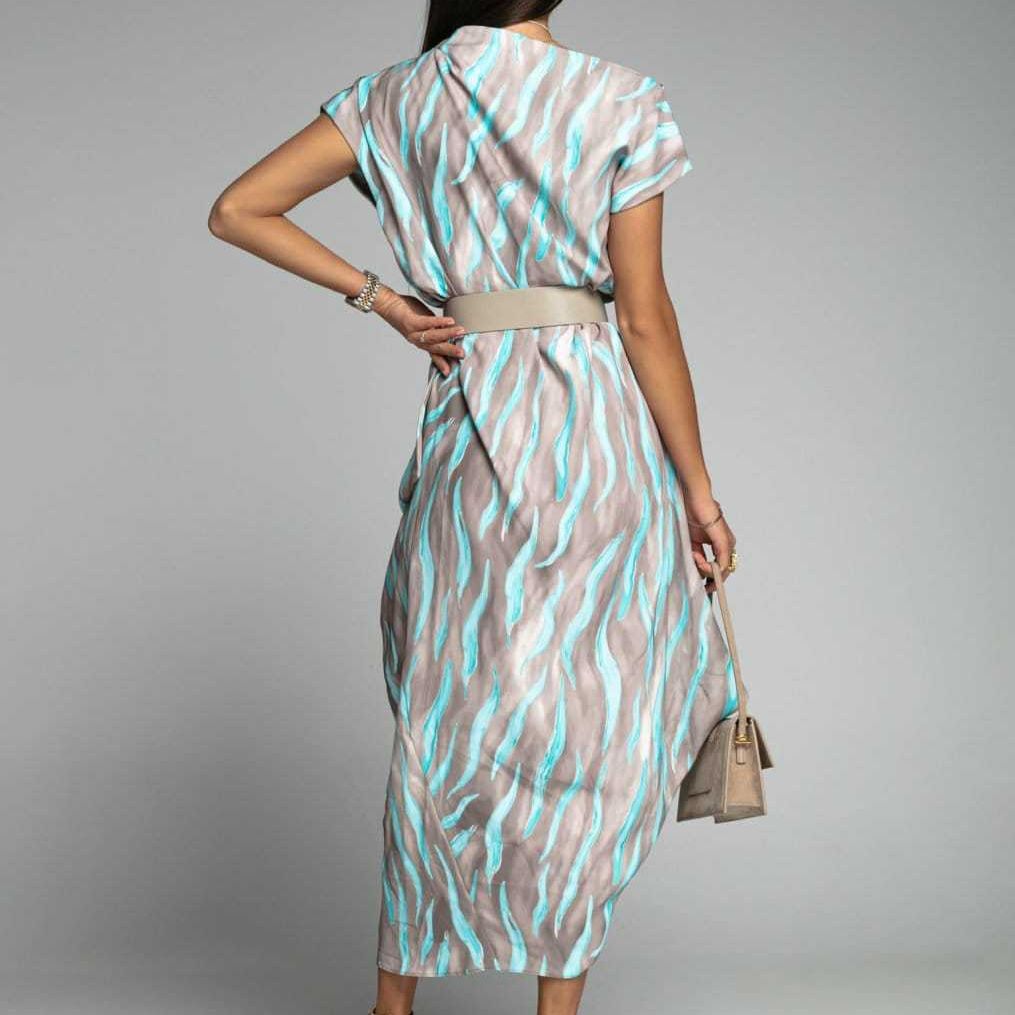 Damen Maxi-Kleid mit elegantem Wickel-Design und seitlichem Gürtel EB