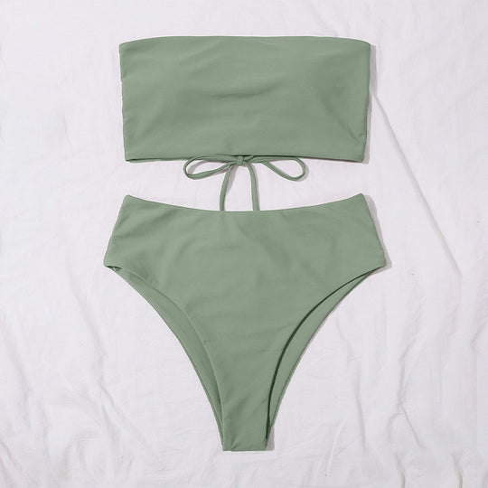 Damen Bandeau-Bikini Set mit hochgeschnittenem Slip EB