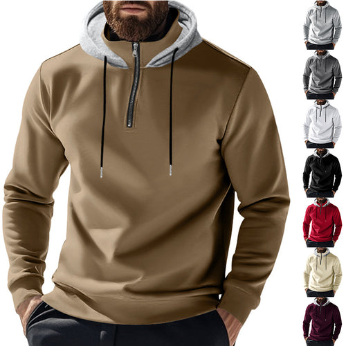 Herren nan Halbzip-Kapuzenpullover mit kontrastkapuze, Kordelzug und schmaler Silhouette EB