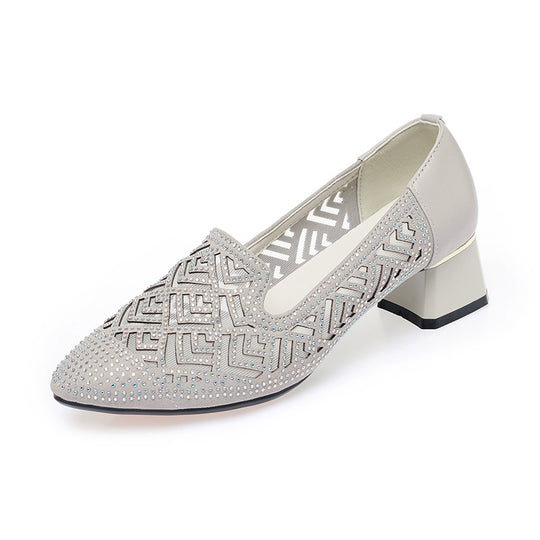 Damen Elegante Slipper mit modischem Perlenmuster und komfortablem Blockabsatz EB
