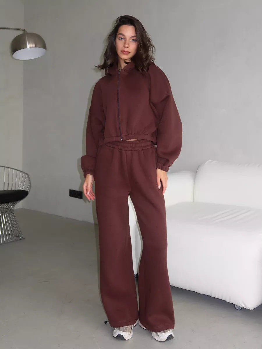 Damen Oversize Sweatset mit Reißverschluss Bomberjacke und Highwaist Jogginghose EB