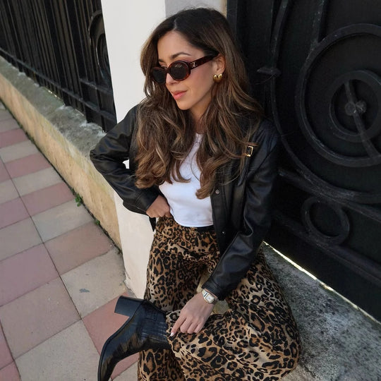 Damen Modische Palazzo-Hose mit Leopardenmuster EB