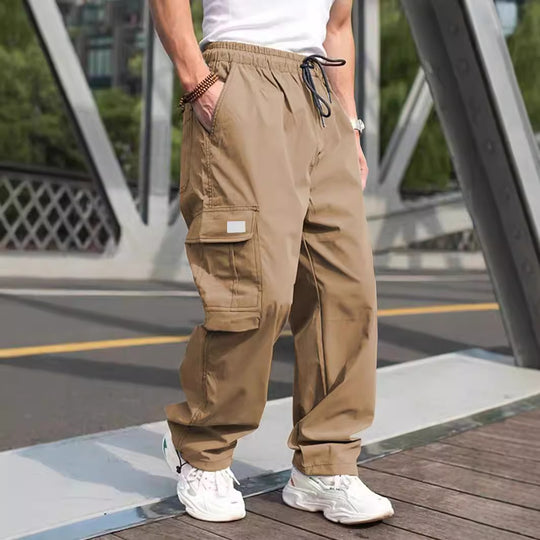 Herren lässige Cargo-Hose mit elastischem Bund und multifunktionalen Taschen EB