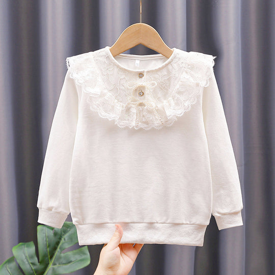 Mädchen Sweatshirt mit romantischem Spitzenkragen EB