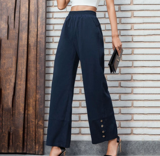 Damen Weite Chino-Hose mit Knopfdetails EB