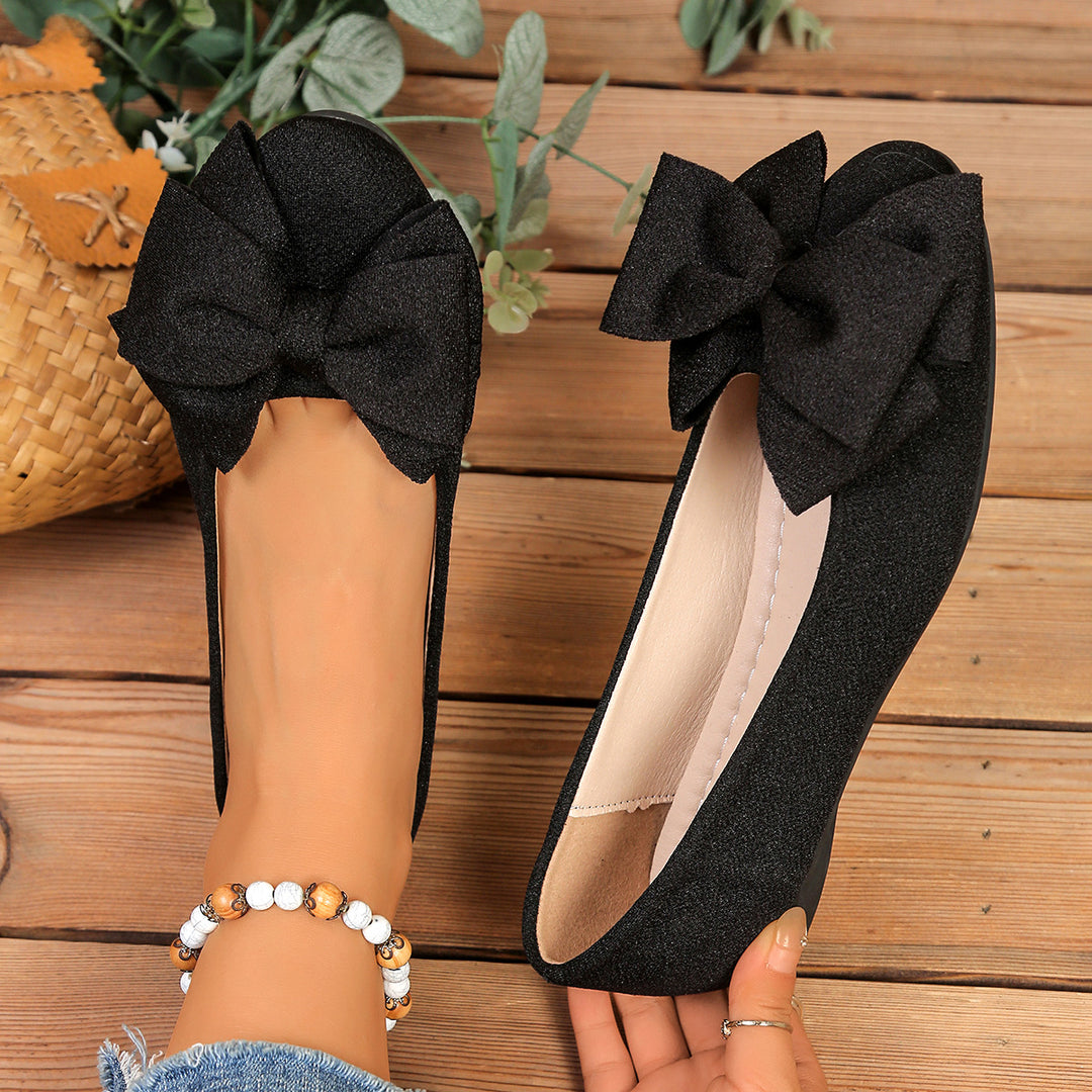 Damen Ballerinas mit XL-Schleifen-Applikation und glänzender Oberflächenstruktur EB