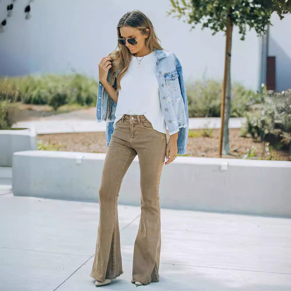 Damen Schlagjeans im Vintage-Stil mit hohem Bund EB