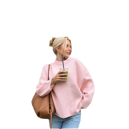 Damen Komfortabler Strickpullover mit weitem Schnitt und hochsteigendem Kragen EB
