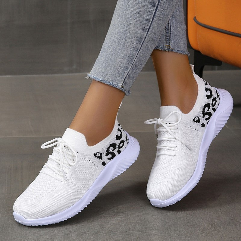 Damen Sportliche Sneakers mit atmungsaktivem Mesh-Obermaterial und modischem Leopardenmuster EB