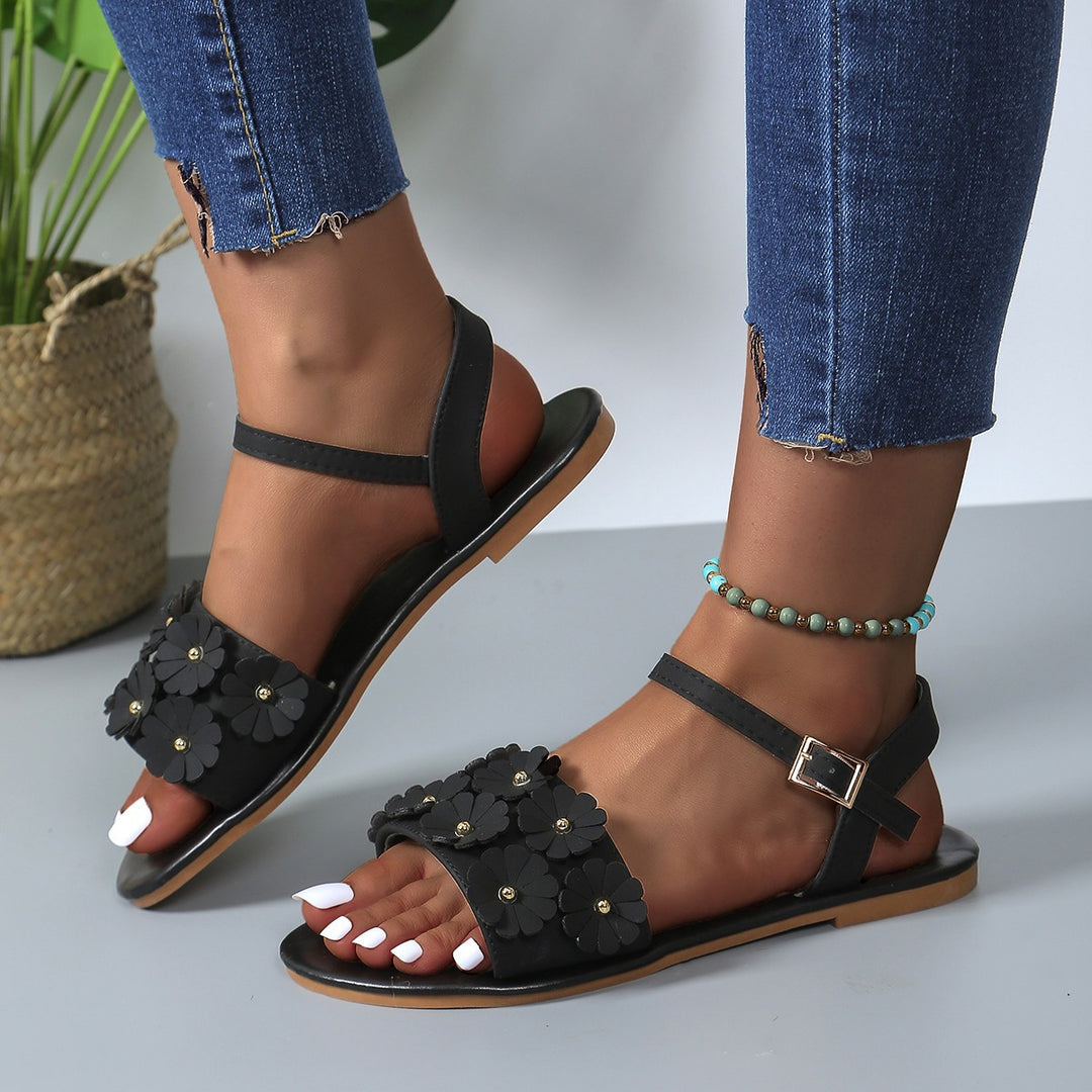 Damen Sandalen mit floralen Akzenten und verstellbarem Riemen EB