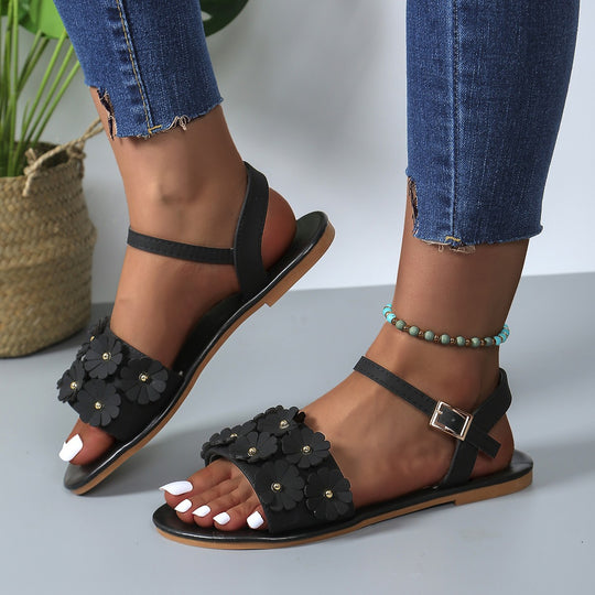 Damen Sandalen mit floralen Akzenten und verstellbarem Riemen EB
