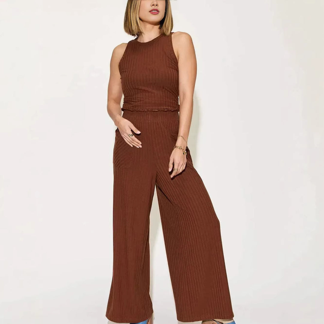 Damen lässiger Overall mit weitem Bein und praktischen Taschen EB