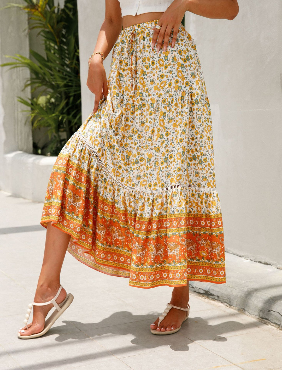 Damen Sommer-Rock mit floralen Mustern und voluminösem Saum EB