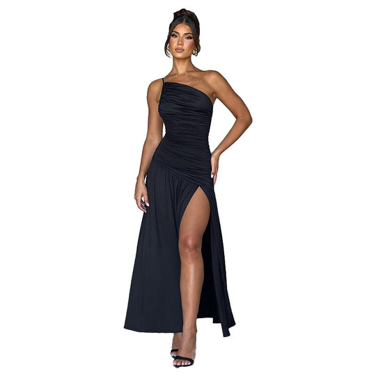 Damen Elegantes Maxikleid mit einseitigem Träger und hohem Schlitz EB