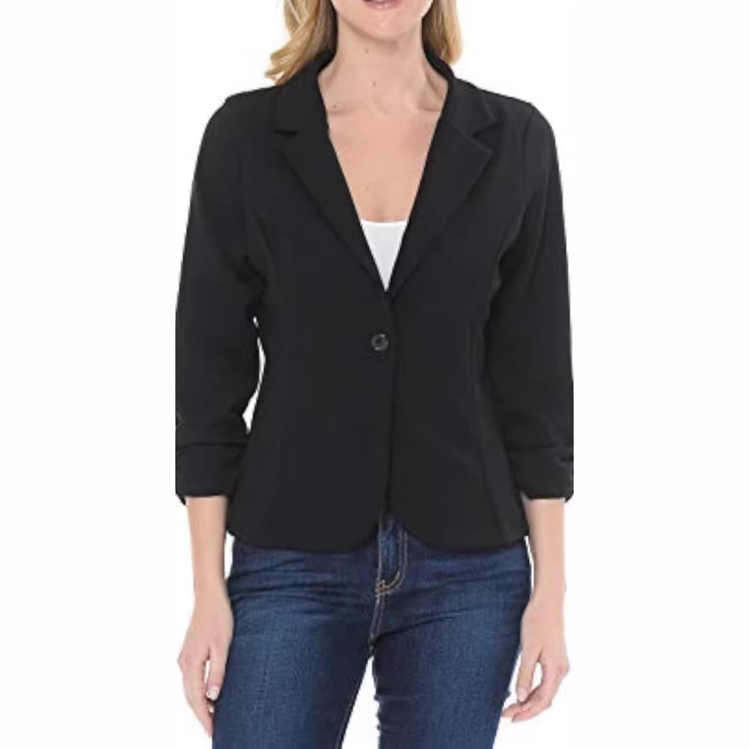 Damen taillierter Jersey-Blazer mit Ein-Knopf-Verschluss und dreiviertelärmeln EB
