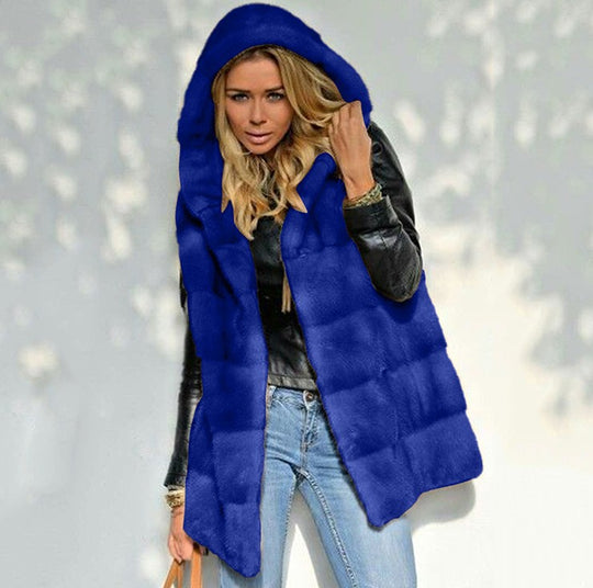 Damen Fleece-Weste mit Kapuze EB