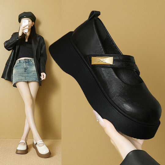 Damen komfortable Plateau-Mary Jane Schuhe mit modischen Riemchen EB