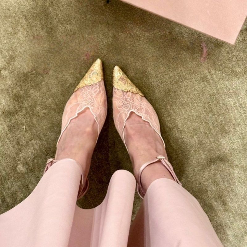 Damen spitze Ballerinas mit elegantem Spitzen-Design EB