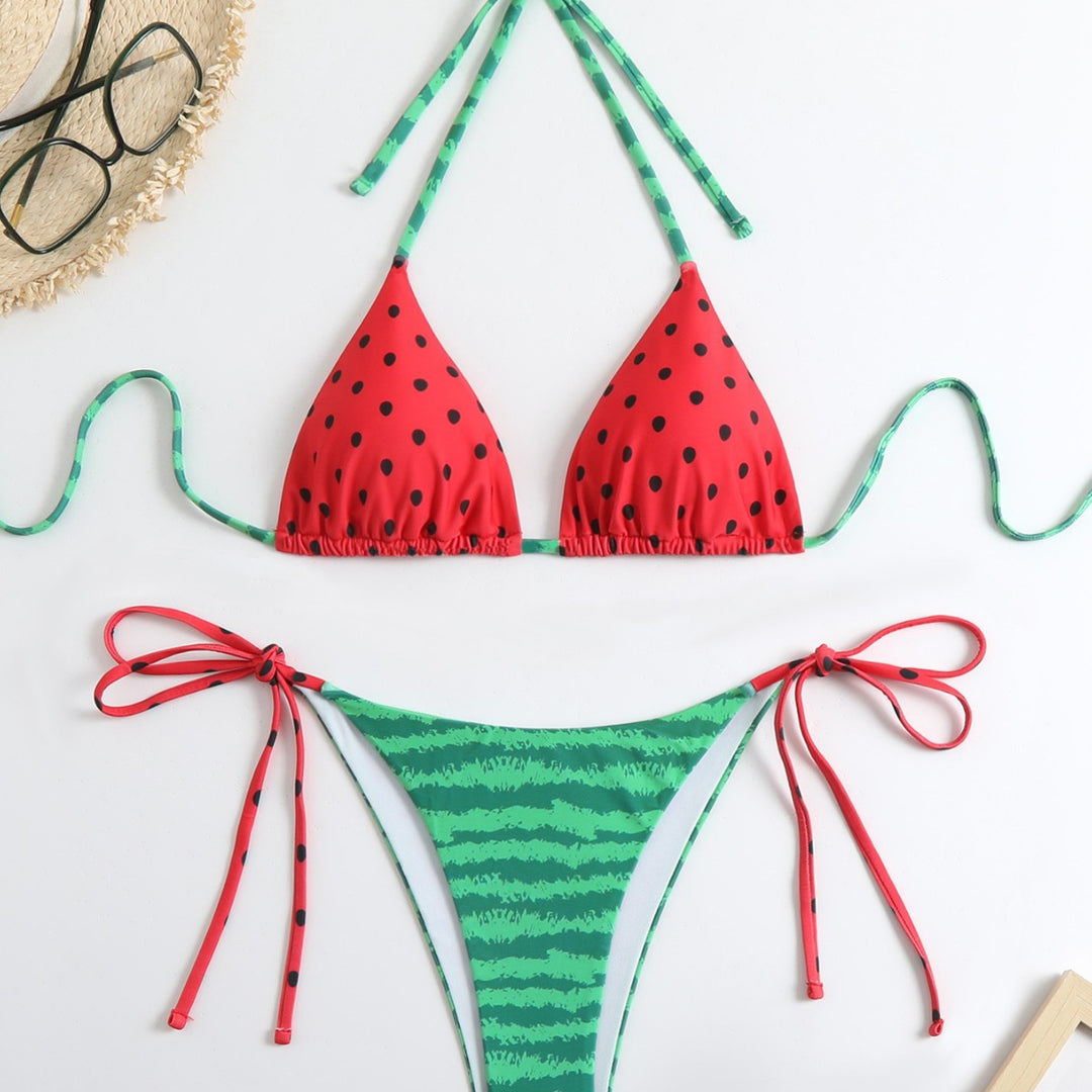 Damen Bikini-Set mit Wassermelonen-Muster und verstellbaren Bändern EB