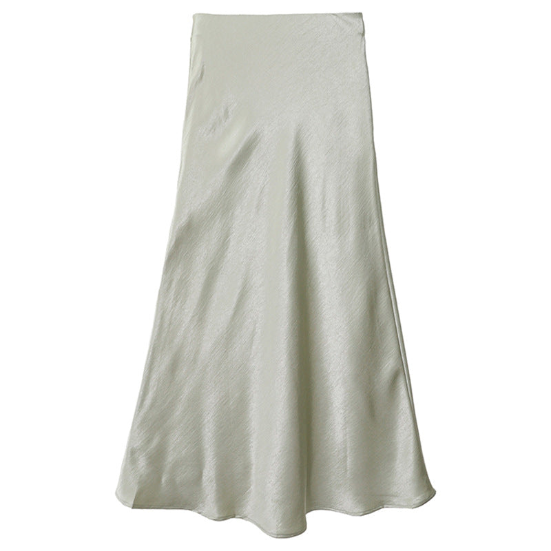 Damen  eleganter Midirock aus Satin mit A-Linie und nahtlosem Bund EB