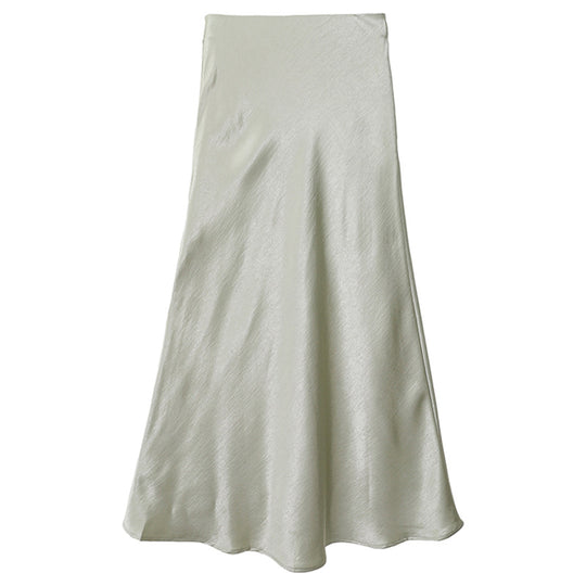 Damen  schwingender Midirock aus satinierter Viskose mit glattem Taillenbund EB