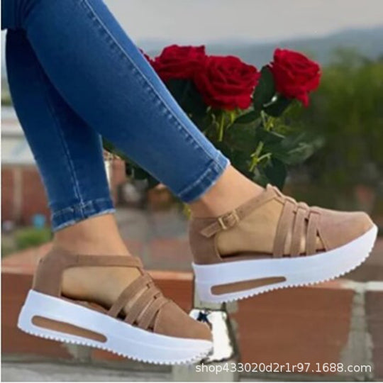 Damen Sportliche Plateau-Sneaker mit offenen Riemen EB