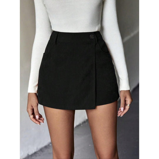 Damen Minirock mit asymmetrischem Schnitt und Knopfdetails EB