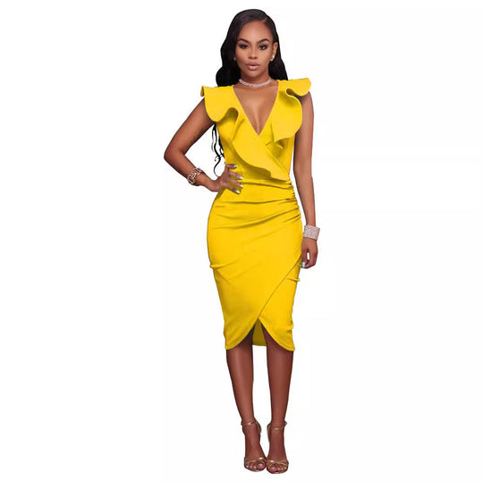 Damen elegantes Wickelkleid mit Rüschendetails EB
