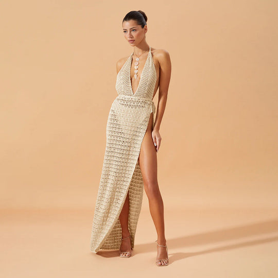 Damen figurbetontes Netzkleid mit raffiniertem Muster EB