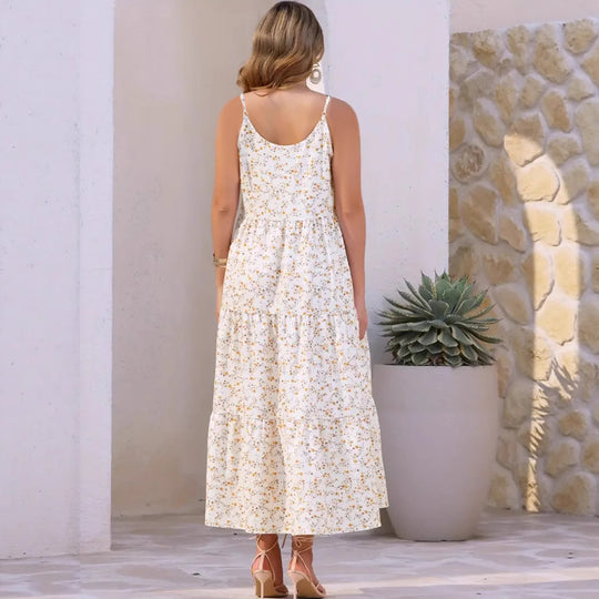 Damen luftiges Maxikleid mit floralem Muster und Spaghettiträgern EB