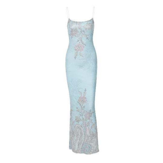Damen Elegantes Maxikleid mit floralem Jacquard-Muster und schmalem Schnitt EB