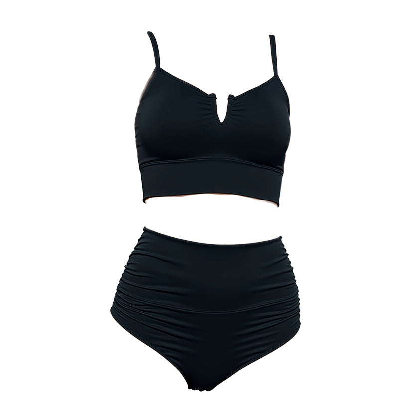 Damen Hochtailliertes Bikini-Set mit elegantem Crop-Top EB