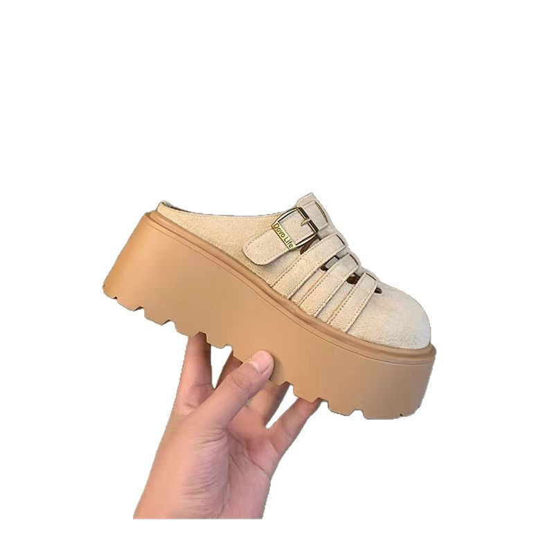 Damen Plateau Clogs mit offenen Riemen und modischer Schnalle EB