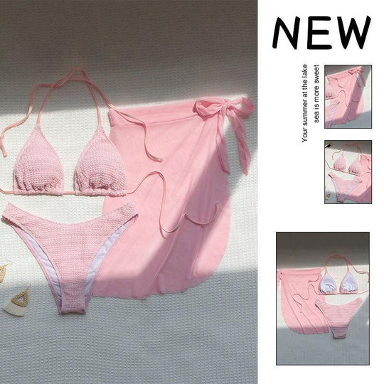 Damen Triangel-Bikini mit gehäkeltem Oberteil und passendem Wickelrock EB