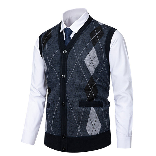 Herren edle Strickjacke mit modernem Rautenmuster EB